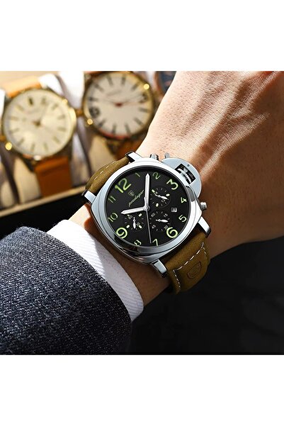 delis Ανδρικό ρολόι Poedagar CS1831, φυσικό δέρμα, καφέ, μπλε καντράν