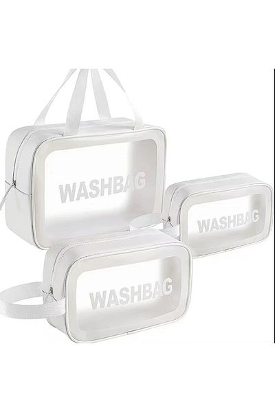 zola Set 3 genti pentru cosmetice, impermeabile, 30 x 21 x 10 cm/ 25 x 15 x 8 cm/ 20 x 12 x 7 cm, alb