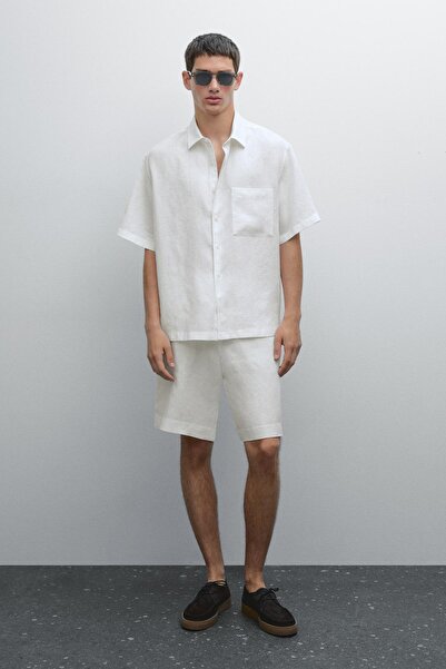 Massimo Dutti %100 keten kısa kollu gömlek