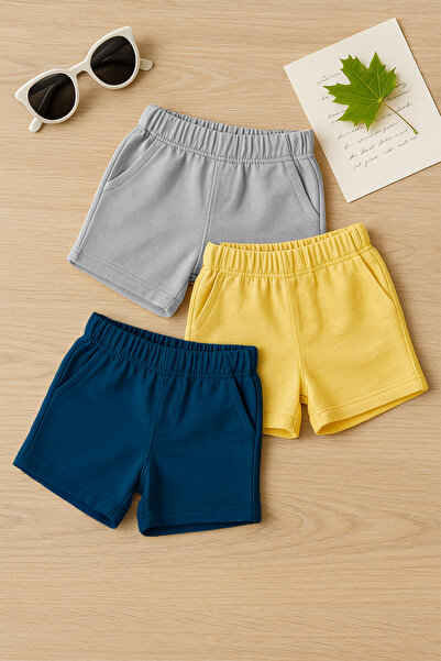 TARZ STİL Premium Kaliteli 3'lü Cepli Compakt Penye Erkek Çocuk Şort Seti