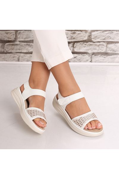 MODA STİL Women's White Sandals Made of Eco-friendly Leather Epona, 40