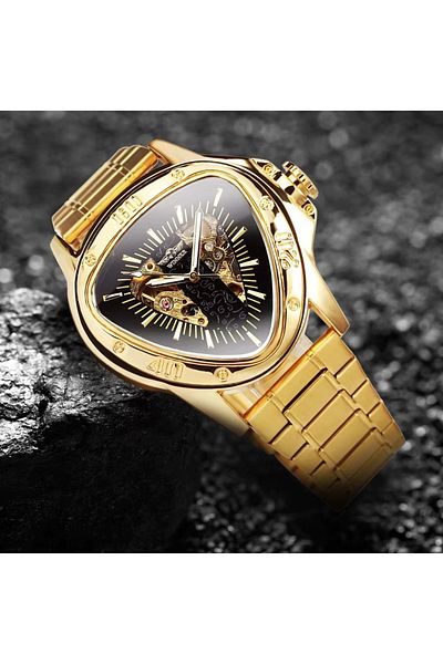 delis Men's watch Winner CS1741, automatic, stainless steel, gold, black dial