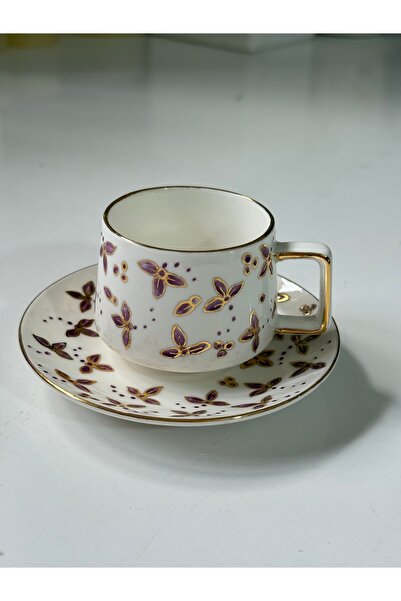 NADY STUDIO Morçiçek 2-Person Handmade Porcelain Garnish 24K Gold Inlaid Coffee Cup Set