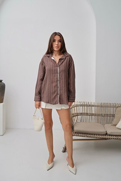 Paw Garage Γυναικείο καλοκαιρινό πουκάμισο με δαντέλα Monroe, υφαντό πουκάμισο από ύφασμα Modal Oversize