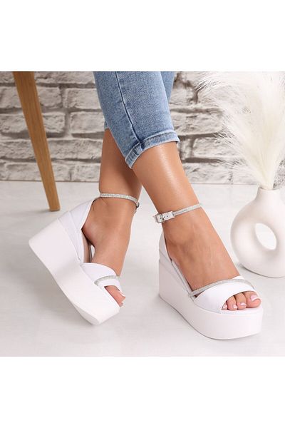 MODA STİL Women's Sandals With White Platform Made Of Ecological Leather Bereda, 39