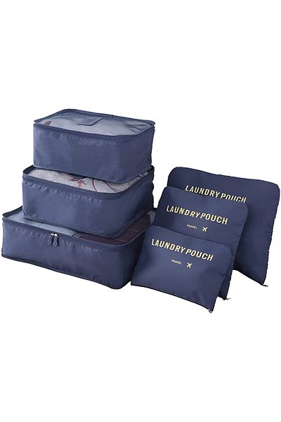 Teno Set 6 Organizatoare Teno®, pentru calatorie, inchidere cu fermoar dublu, albastru inchis