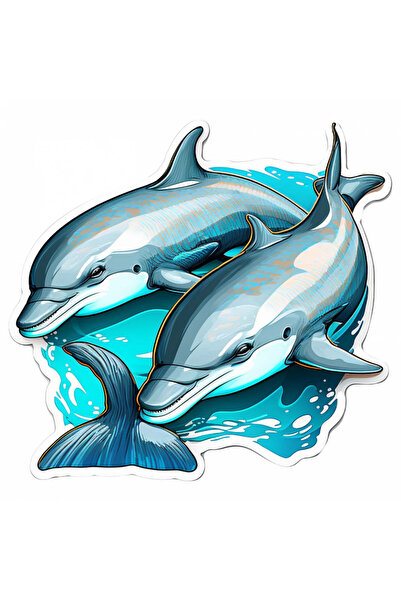 INOVATIX Set de 8 piese, Autocolant Doi delfini jucăuși, INOVATIX®. 6 cm