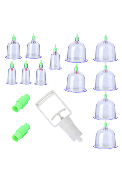 Teno Set 12 Ventuze pentru Masaj Teno®, beneficii multiple, pompa cu vacuum, terapie, verde