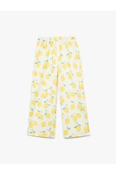 Koton Elastic Waist Wrapped Loose Leg Lemon Patterned Trousers