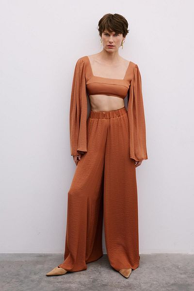 Rue Studio Elastic Wide Leg Comfortable Salmon Trousers