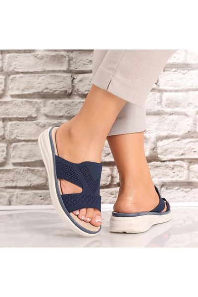 MODA STİL Women's Navy Blue Flat Slippers Made of Florina Textile, 41