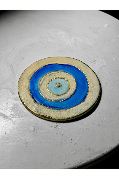 NADY STUDIO Özel tasarım el yapımı amorf kabartmalı porselen nazarlık 11 cm