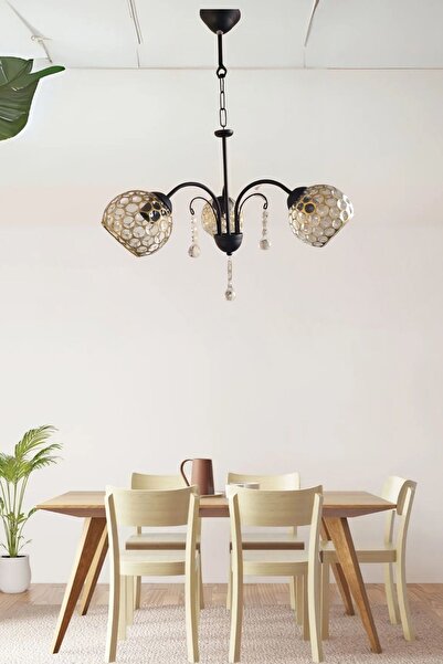 Ömür Avize kristal taşlı 3lü siyah kasa avize