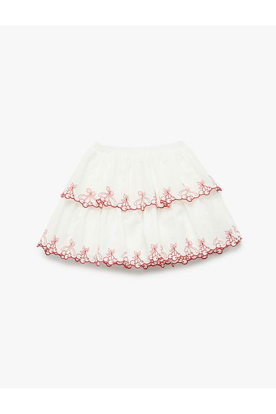 Koton Cotton Fruit Detailed Brode Layered Ruffle Skirt