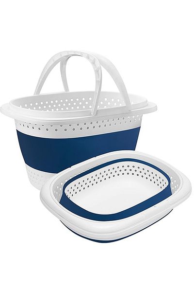 Teno Small Foldable Laundry Basket with Handles Teno®, compact, 30 liters, 42 x 32 x 28 cm, blue