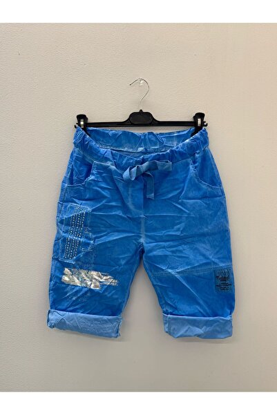 della moor Γυναικείο σορτς μπλε κοβαλτίου μπλε ιταλική πέτρα Varaklı L ελαστικό ύφασμα