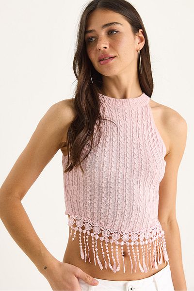 Bianco Lucci Women's Knitted Tassel Knitwear Blouse 20251021