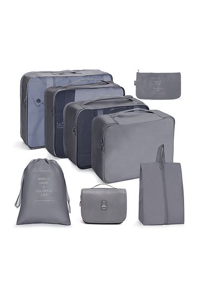 Teno Set 8 Organizatoare Teno®, pentru calatorie, inchidere cu fermoar dublu, gri