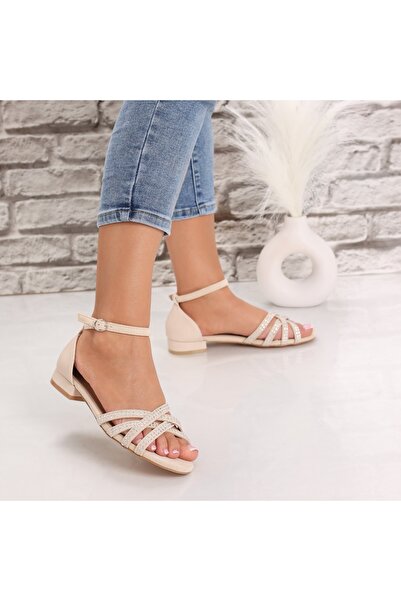 Botinelli Sandale bej pentru femei din piele ecologică întoarsă Serrea, 38