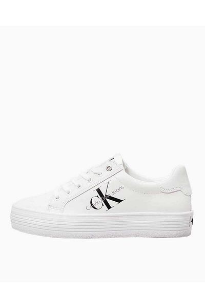 Calvin Klein Damen-Sneaker mit Logo, Plateauabsatz, bequemer Sohle, weißer Sneaker, geeignet für den täglichen Gebrauch Yw0y