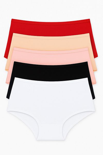 FOURAA Women's High Waist Plus Size 100% Cotton 5-Piece Panties – Soft, Breathable, Comfortable Fit