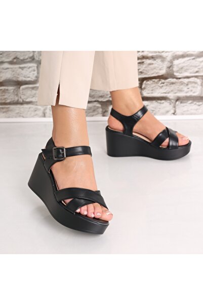 Botinelli Sandale negre cu platformă pentru femei, din piele Coranda, mărimea 40