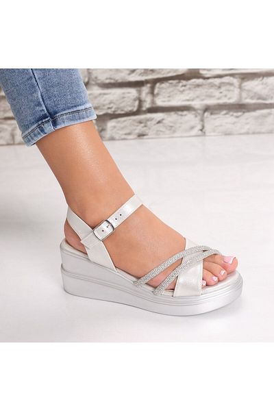 MODA STİL Sandale dama cu platforma Argintii din Piele Ecologica Mefira, 38