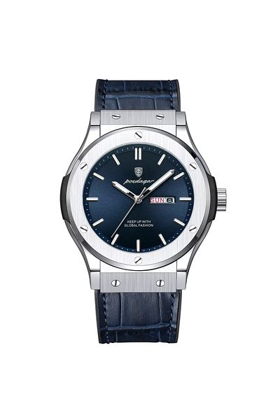 delis Men's watch Poedagar CS1809, genuine leather, blue-silver, blue dial