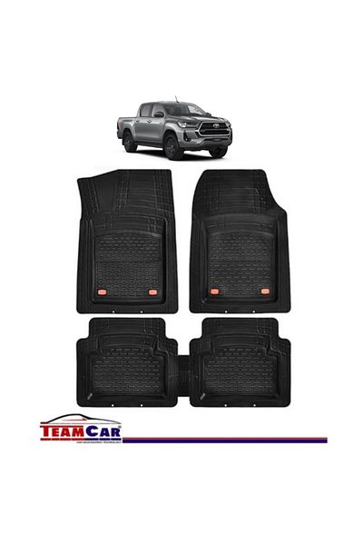 TEAMCAR ® Car Mats Tray Type Compatible with Toyota Hilux VIII (2015+) Black Durable Material