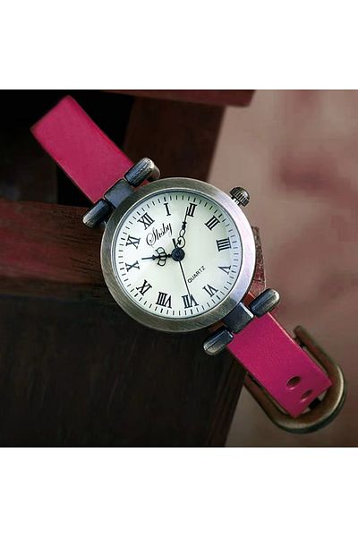 delis Women's watch Shsby CS1716, eco-leather strap, yellow dial, Red