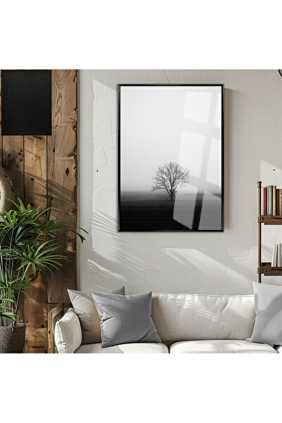 Harikabirev HARİKABİREV | MODEL DE PEISAJ DE PĂDURE NEGRU-ALB (ARBOR) | TABLA DE STICLA TEMPLATA CU CADRU, SIMPLE, VERTICALA
