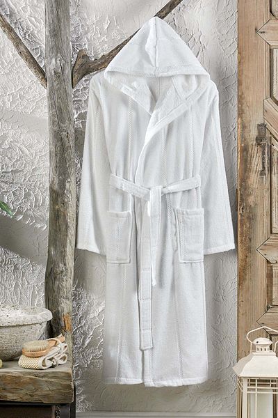 Semecca Halat de baie cu glugă Semecca din catifea de pluș – Catifelat și elegant – Unisex, alb regal