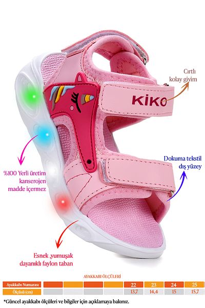 Kiko Kids Unicorn Daily Lighted Velcro Baby Girl Sandals Shoes