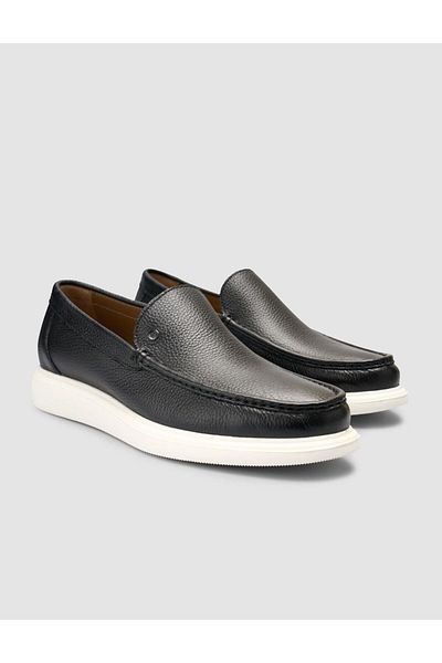Cabani 100% Genuine Leather Black Men's Textured Casual Shoes