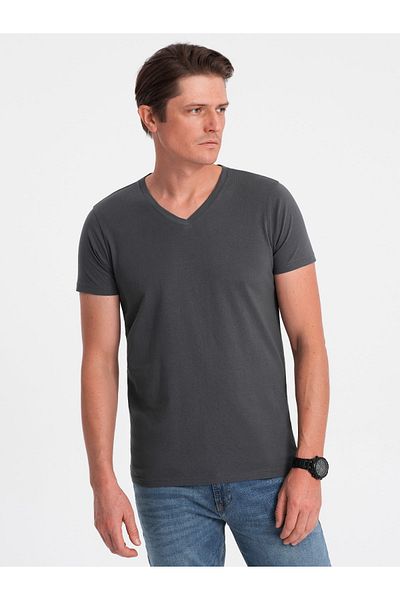 OMBRE BASIC Herren klassisches Baumwoll-T-Shirt mit Rundhalsausschnitt - Graphit V3 OM-TSBS-0145 XXL