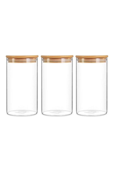 sharpdo 3 Piece Glass Food Container Set With Airtight Bamboo Lid Clear 750ml