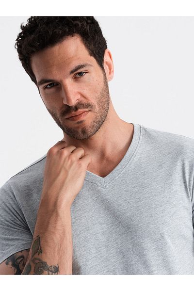 OMBRE BASIC Herren klassisches Baumwoll-T-Shirt mit Rundhalsausschnitt - Graumeliert V16 OM-TSBS-0145 M