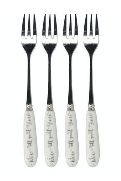 MIKASA X V&A Alice in Wonderland Stainless Steel Porcelain Handle Cake Fork Set of 4