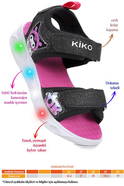 Kiko Kids Kuruza Daily Lighted Velcro Girls Sandals Shoes