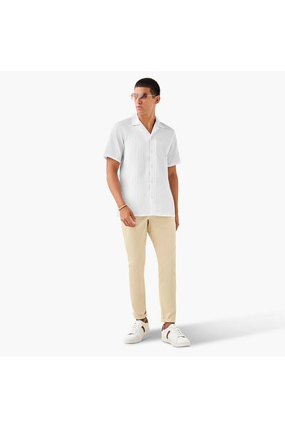 FAV Regular Fit Dobby Textured Shirt with Camp Collar and Short Sleeves