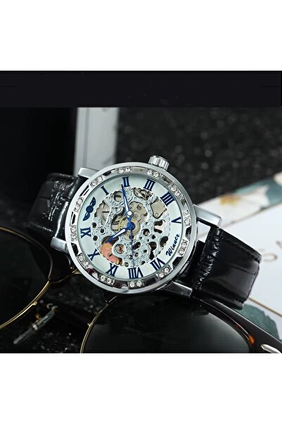 delis Ceas barbatesc Winner CS1746, automatic, piele naturala, negru, cadran alb