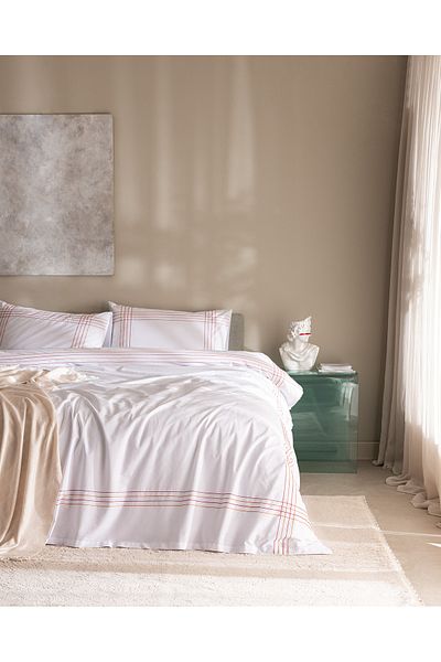 Madame Coco Holly King Size 100% Cotton Duvet Cover Set - White/Orange