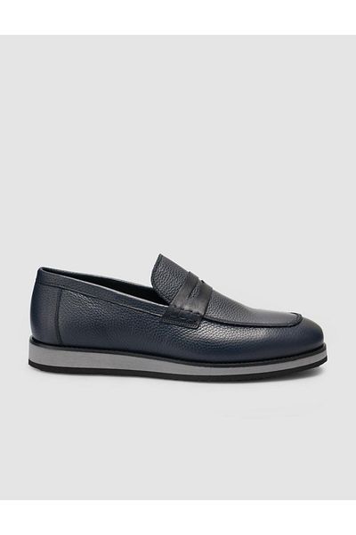 Cabani 100% Genuine Leather Navy Blue Line Sole Men's Casual Shoes