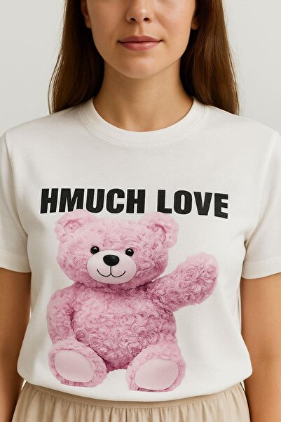BELISTIL تي شيرت نسائي كبير الحجم مطبوع عليه دمية دب وردي من القطن الأبيض