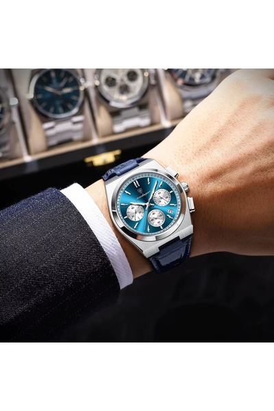 delis Men's watch Poedagar CS1875, genuine leather, blue-gold, blue dial