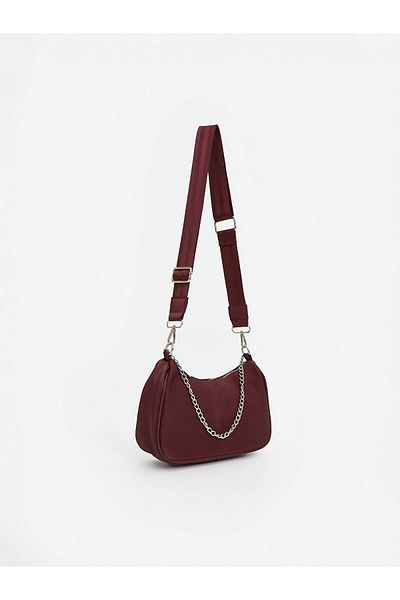 LC Waikiki Lcw Accessories Burgundy Chain Detailed Women's Baguette Bag