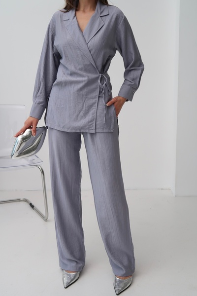 Paw Garage Women's Zarae Double Breasted Collar Side Tie Suit, Summer Shirt-Pants Set