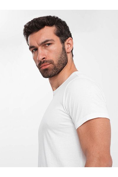 OMBRE Herren BASIC klassisches Baumwoll-T-Shirt - weiß V4 OM-TSBS-0146 S