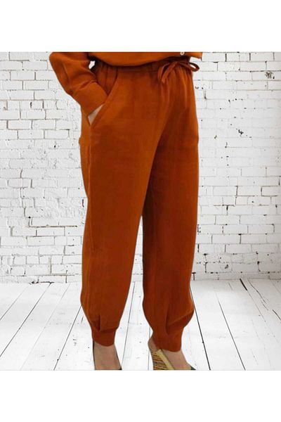 Valarmour 100% Cotton Muslin Brick Color Pleated Trousers (Pay Attention to the Height-Weight Table)