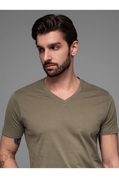 OMBRE BASIC Herren klassisches Baumwoll T-Shirt mit Rundhalsausschnitt - Dunkeloliv V6 OM-TSBS-0145 XXL